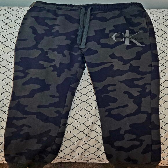 Calvin Klein Navy Blue / Grey Camo Sweat Pants Size Med Unisex GUC - Picture 2 of 4